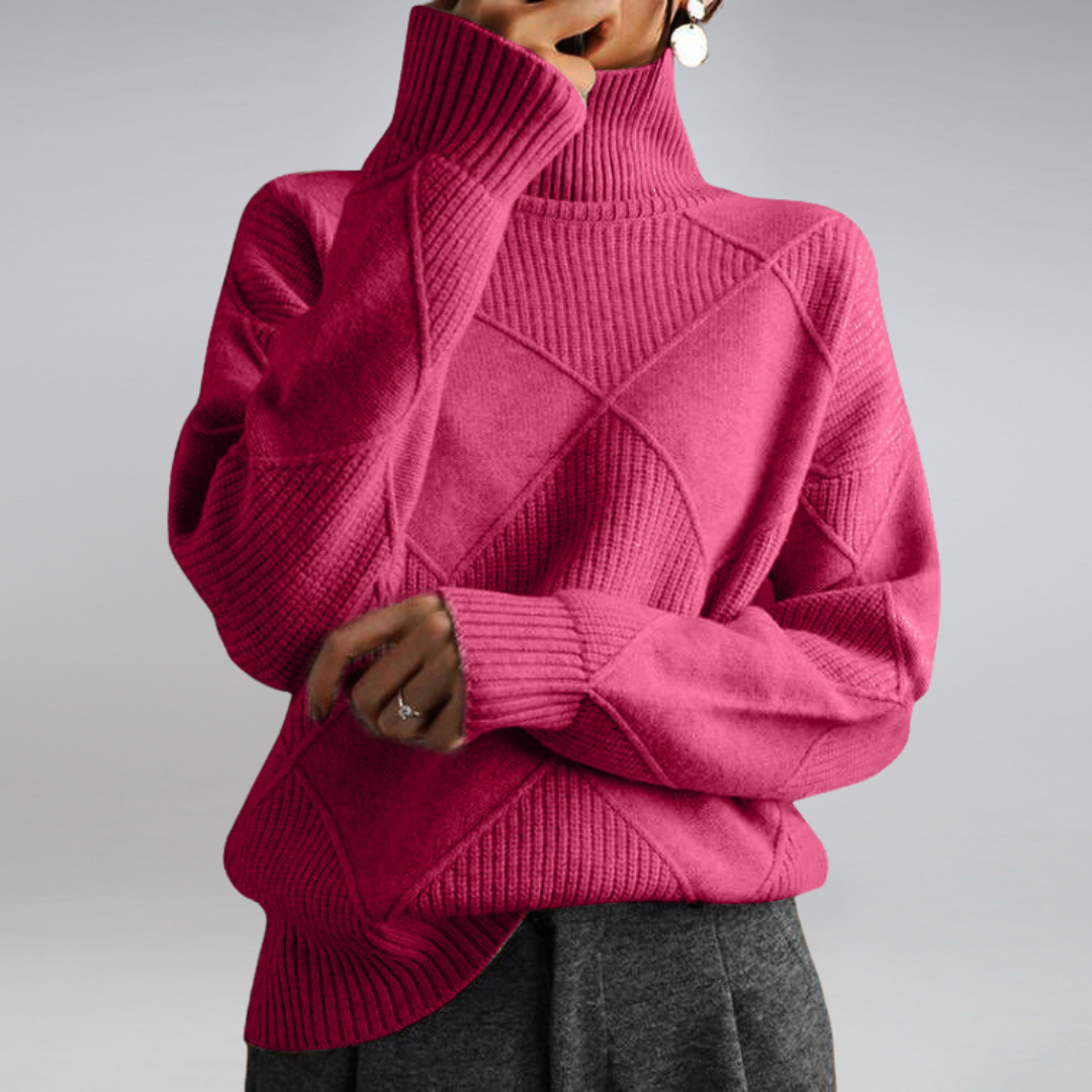Women's geometric diamond pattern turtleneck jumper with long sleeves
