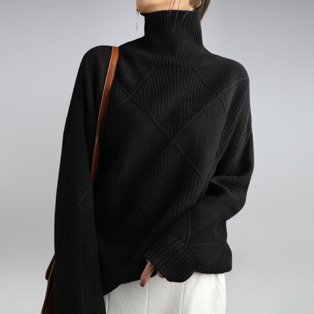 Women's geometric diamond pattern turtleneck jumper with long sleeves