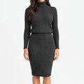 Women's ribbed knit turtle-neck jumper and fitted midi skirt co-ord set