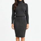 Women's ribbed knit turtle-neck jumper and fitted midi skirt co-ord set