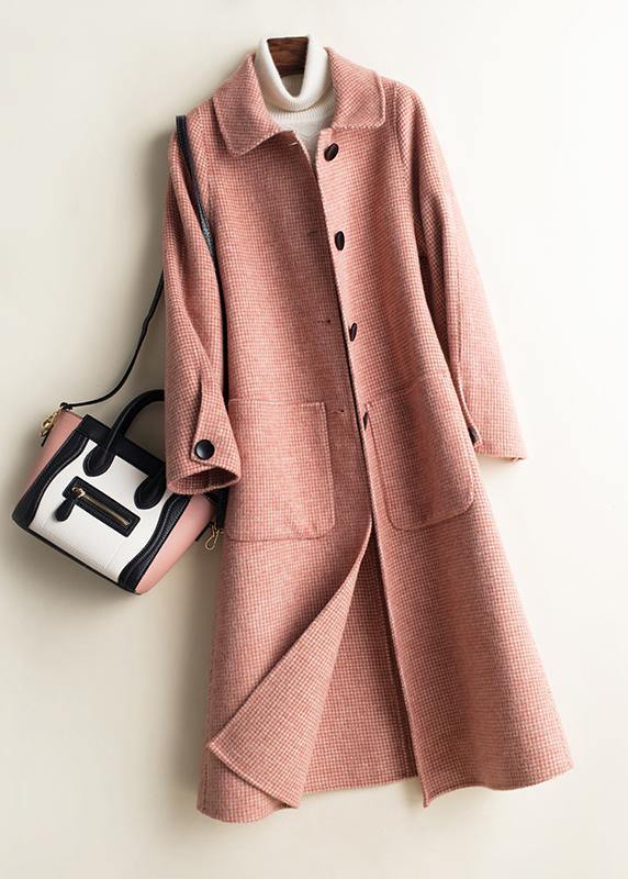 Women's checked midi coat with Peter Pan collar, button front and patch pockets