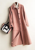 Women's checked midi coat with Peter Pan collar, button front and patch pockets