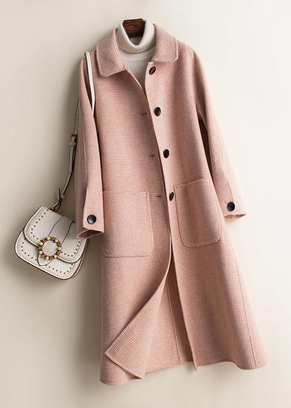 Women's checked midi coat with Peter Pan collar, button front and patch pockets