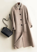 Women's checked midi coat with Peter Pan collar, button front and patch pockets
