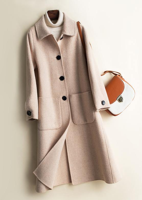 Women's checked midi coat with Peter Pan collar, button front and patch pockets