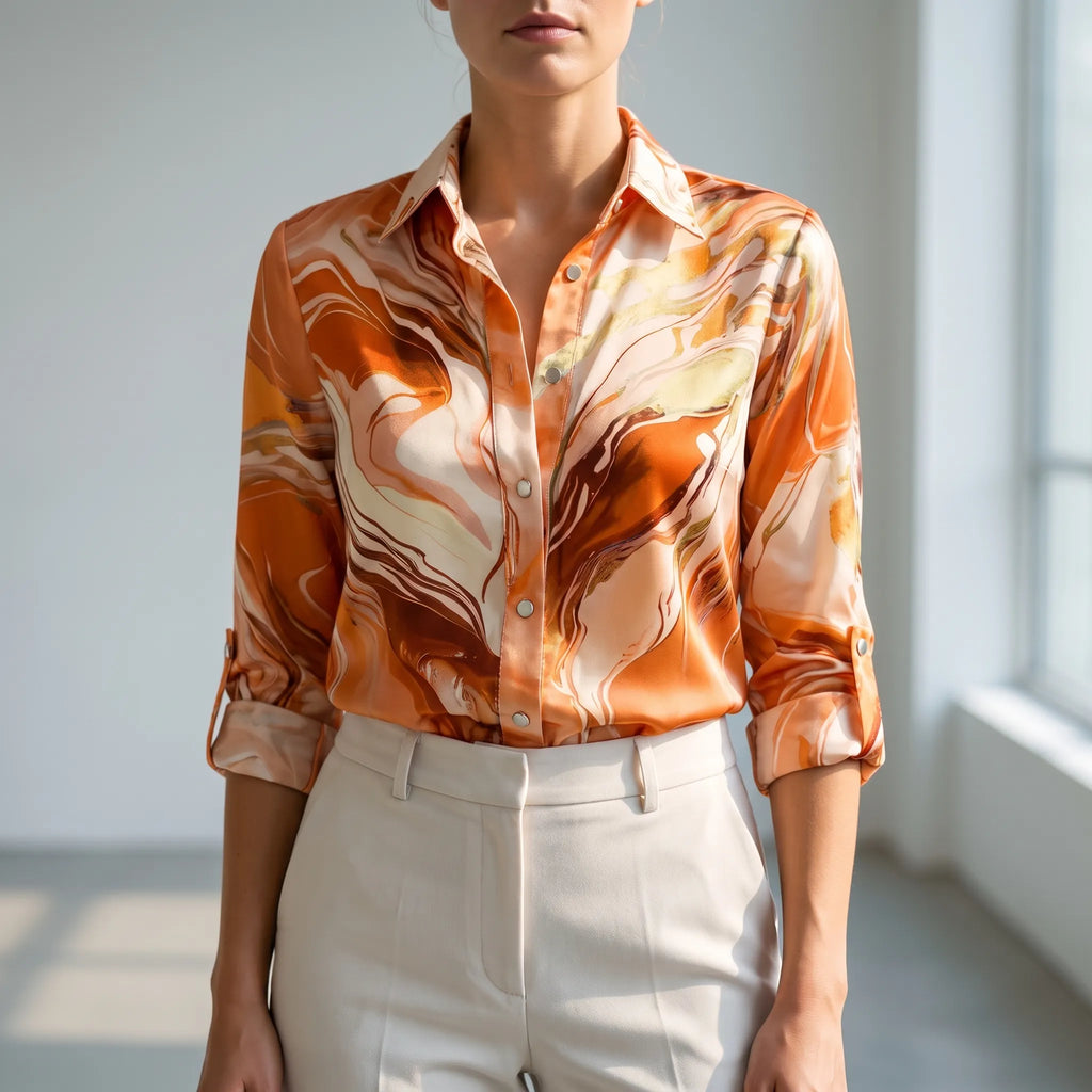 AuraBlouse  - Long Sleeve Patterned Blouse Office Attire