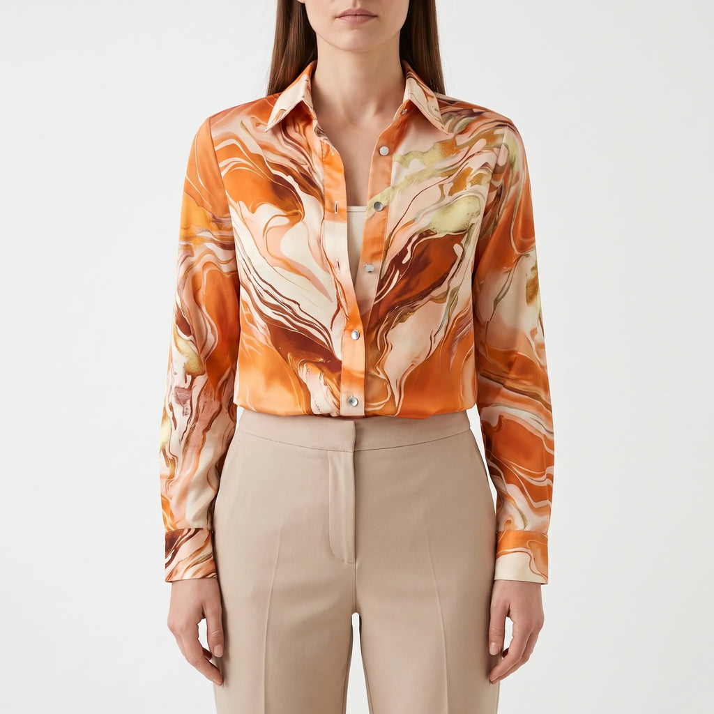AuraBlouse  - Long Sleeve Patterned Blouse Office Attire