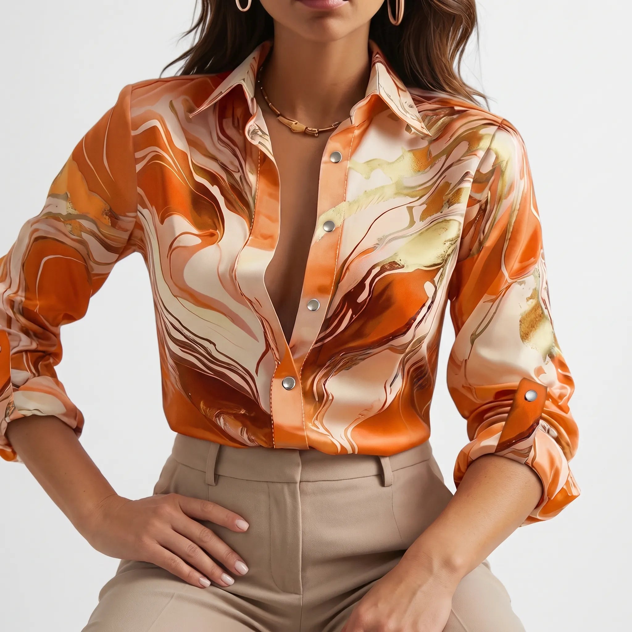 AuraBlouse  - Long Sleeve Patterned Blouse Office Attire