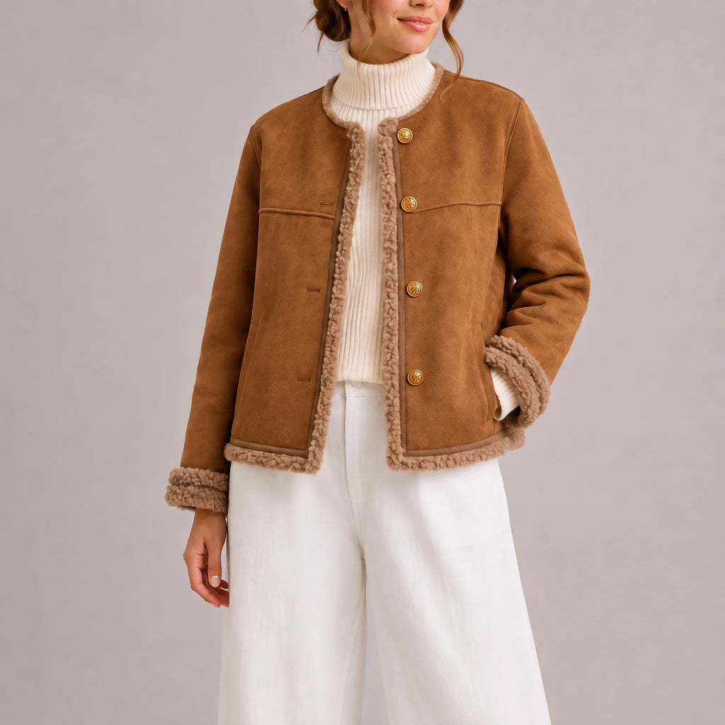 AuraCoat  - Collarless Brushed-Finish Autumn Jacket Layering Over Knitwear