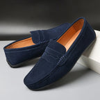 Men's slip-on loafers with rounded moc toes and penny strap detail
