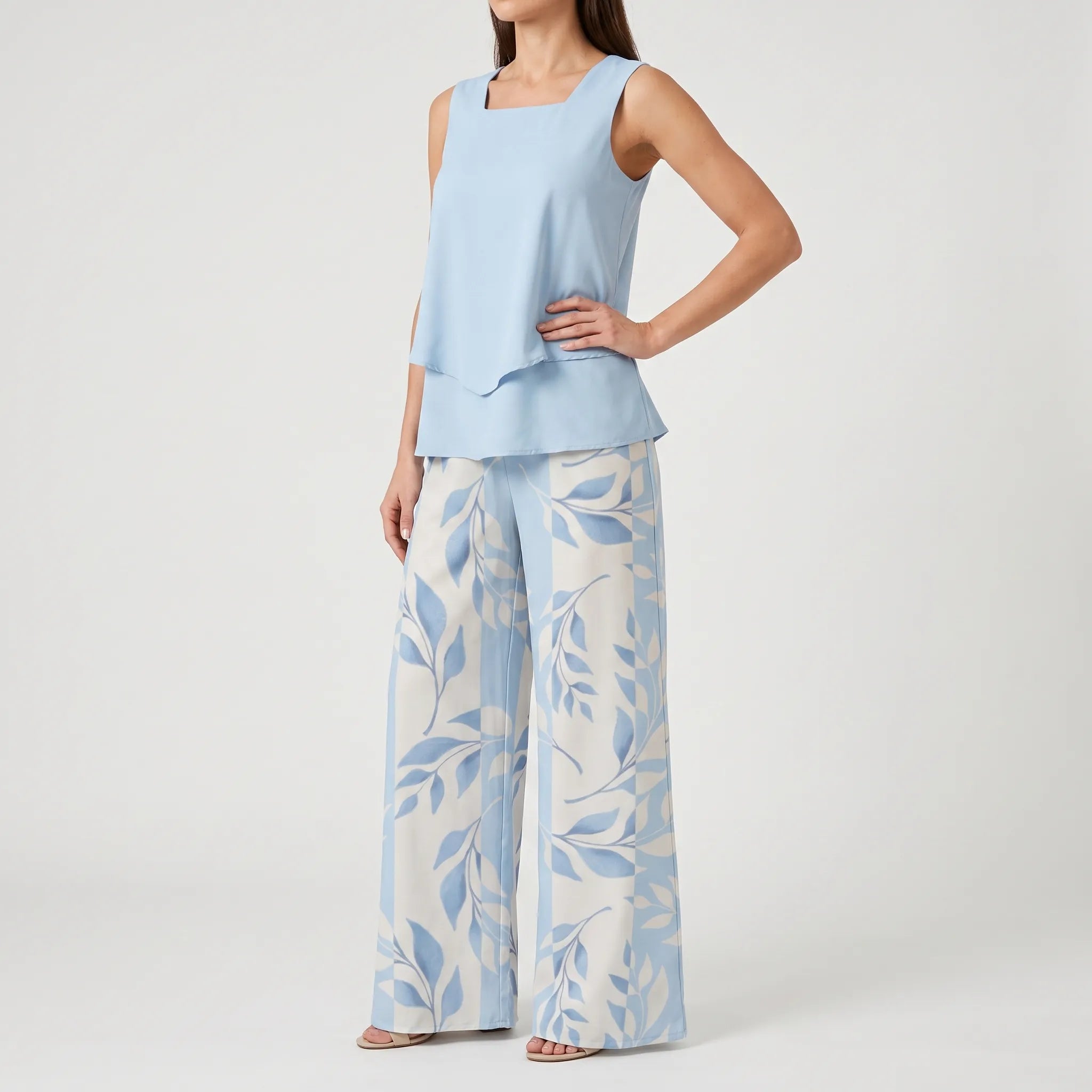 AzuraSet  - Sleeveless Top And Wide-Leg Trousers Two-Piece Set Summer Holidays