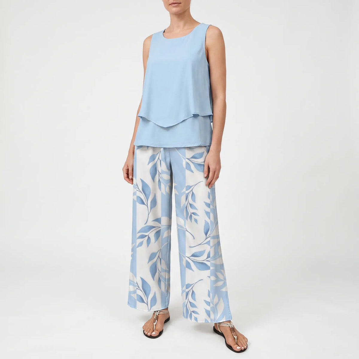 AzuraSet  - Sleeveless Top And Wide-Leg Trousers Two-Piece Set Summer Holidays