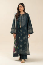 Women's multicolour printed three-piece tunic suit set with long sleeves and floral dupatta