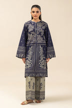 Women's floral embroidered two-piece suit with long tunic and wide-leg trousers