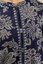 Women's floral embroidered two-piece suit with long tunic and wide-leg trousers