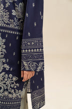Women's floral embroidered two-piece suit with long tunic and wide-leg trousers