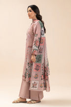Women's multicoloured floral embroidered three-piece tunic, trousers and scarf set