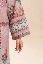 Women's multicoloured floral embroidered three-piece tunic, trousers and scarf set
