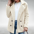 Women's textured double-breasted coat with notched lapels and long sleeves