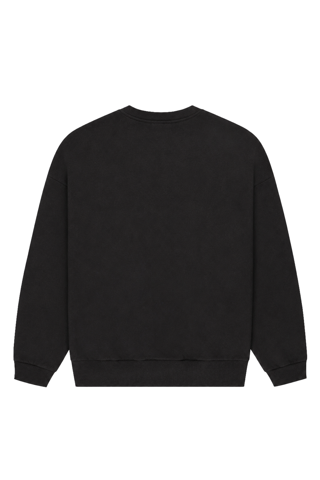 Women's black crewneck sweatshirt with pink butterfly logo and long sleeves
