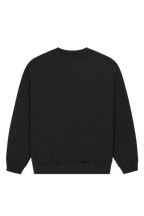 Women's black crewneck sweatshirt with pink butterfly logo and long sleeves