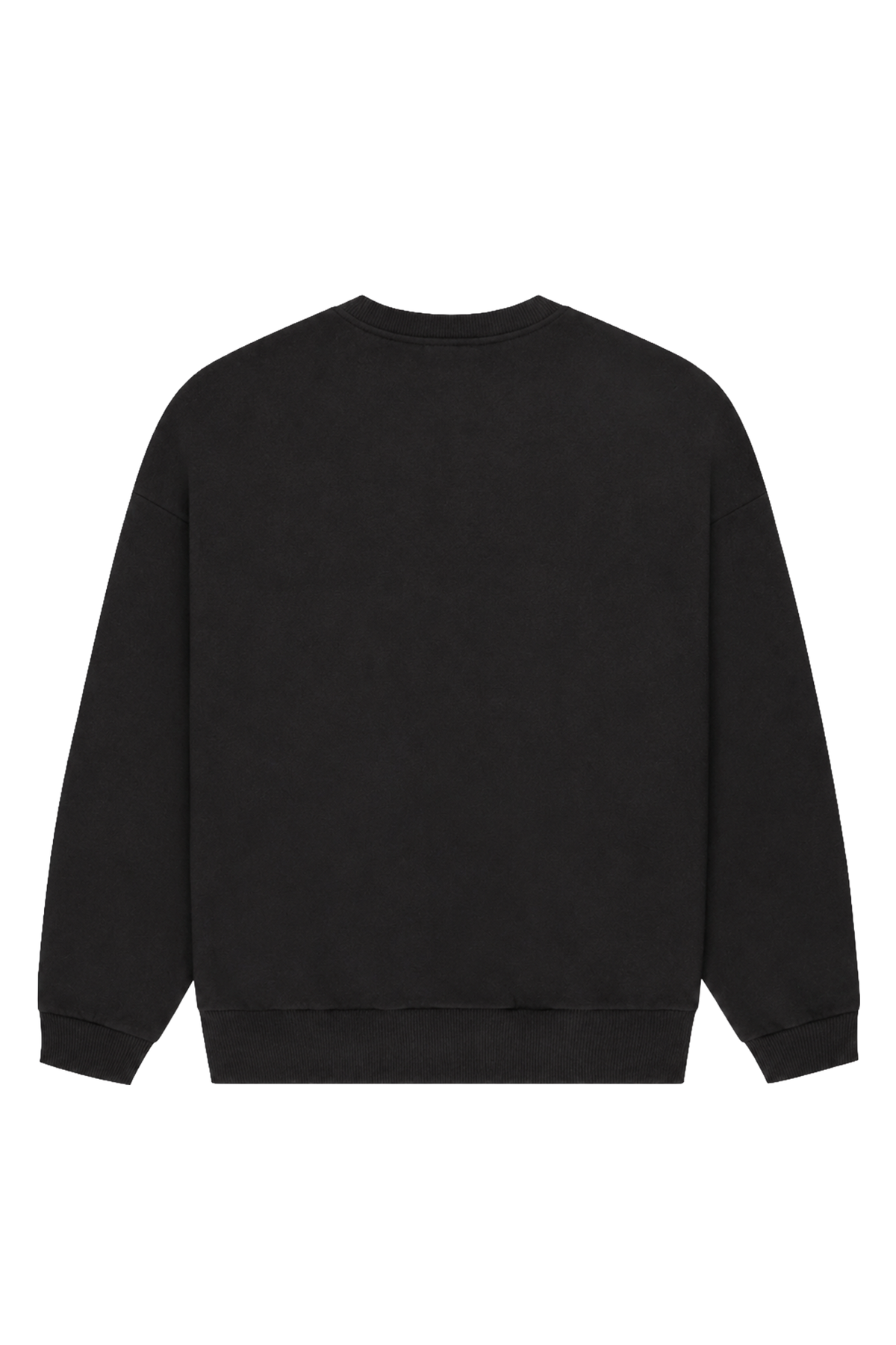 Women's black crewneck sweatshirt with pink butterfly logo and long sleeves