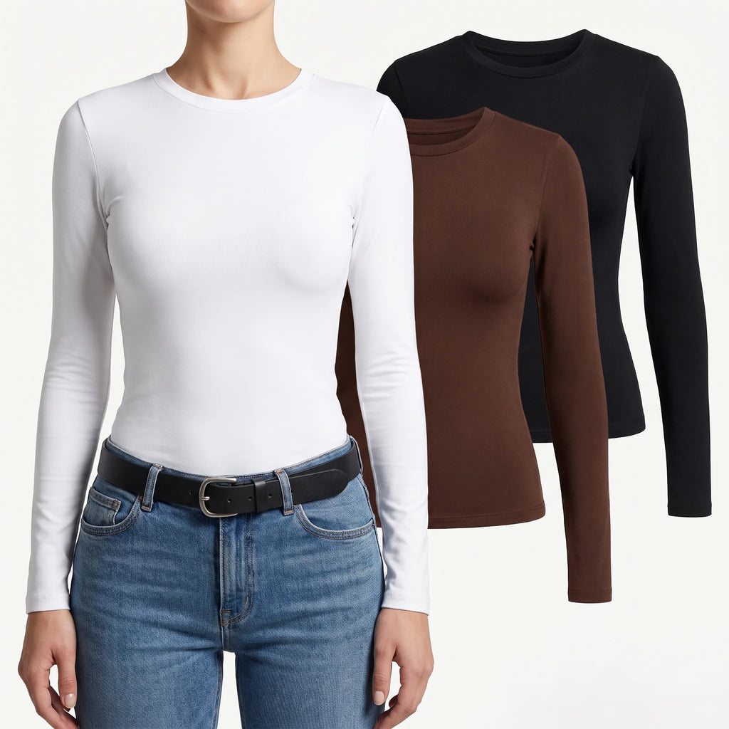BasikTops  - 3-Piece Fitted Long Sleeve Top Set Everyday Wear