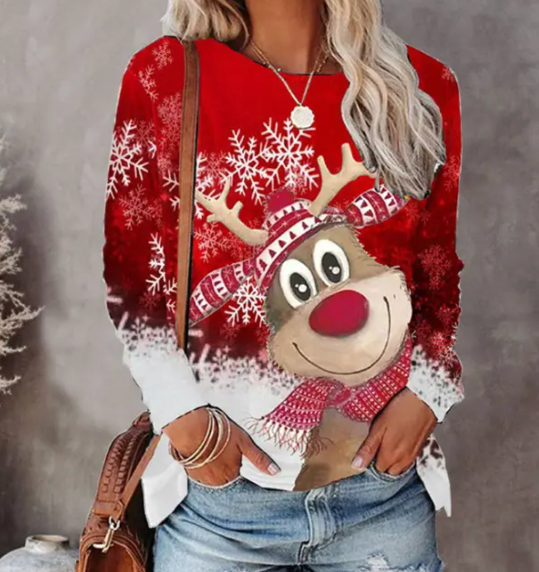 Women's Christmas jumper with reindeer and snowflake design