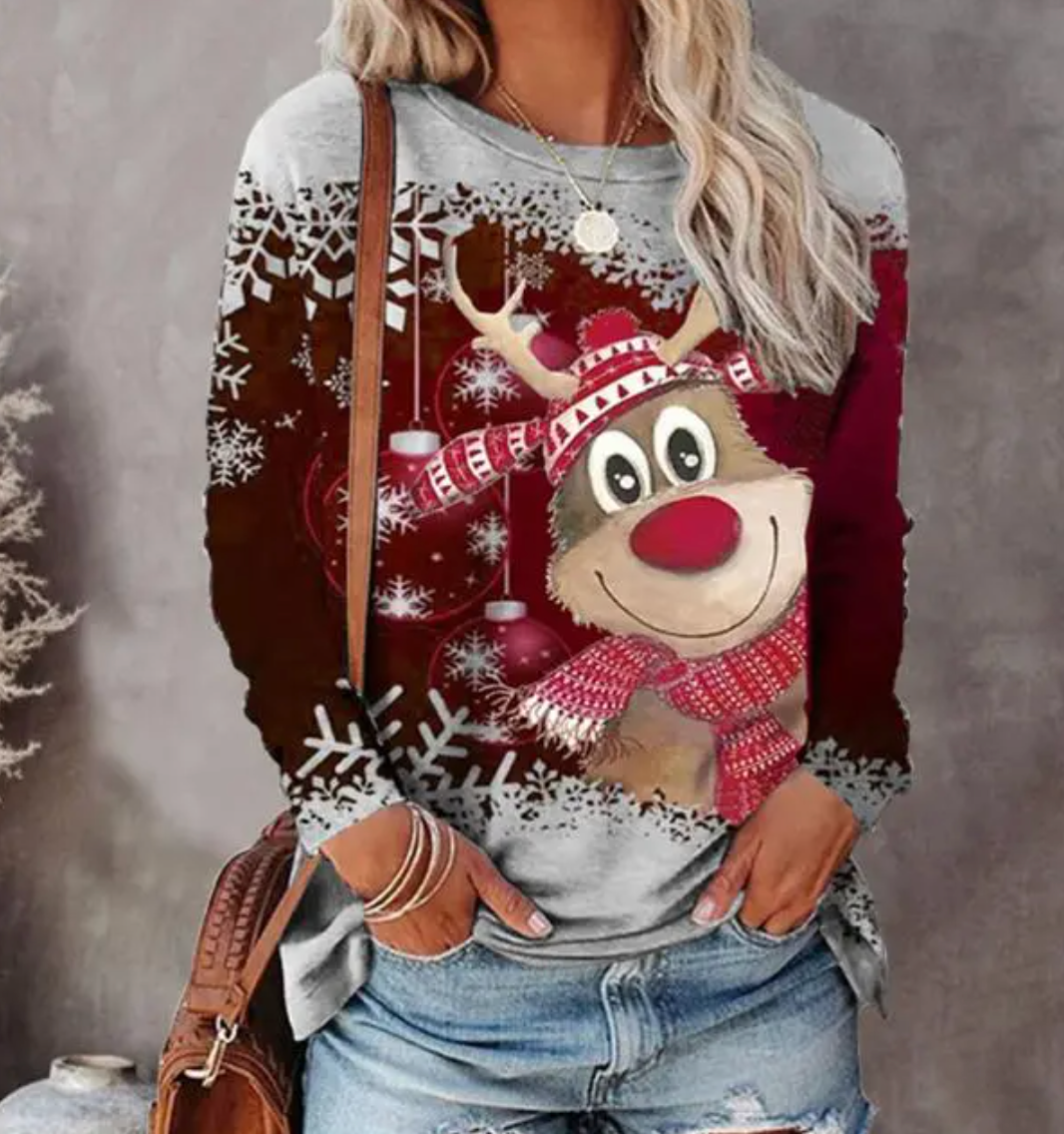Women's Christmas jumper with reindeer and snowflake design