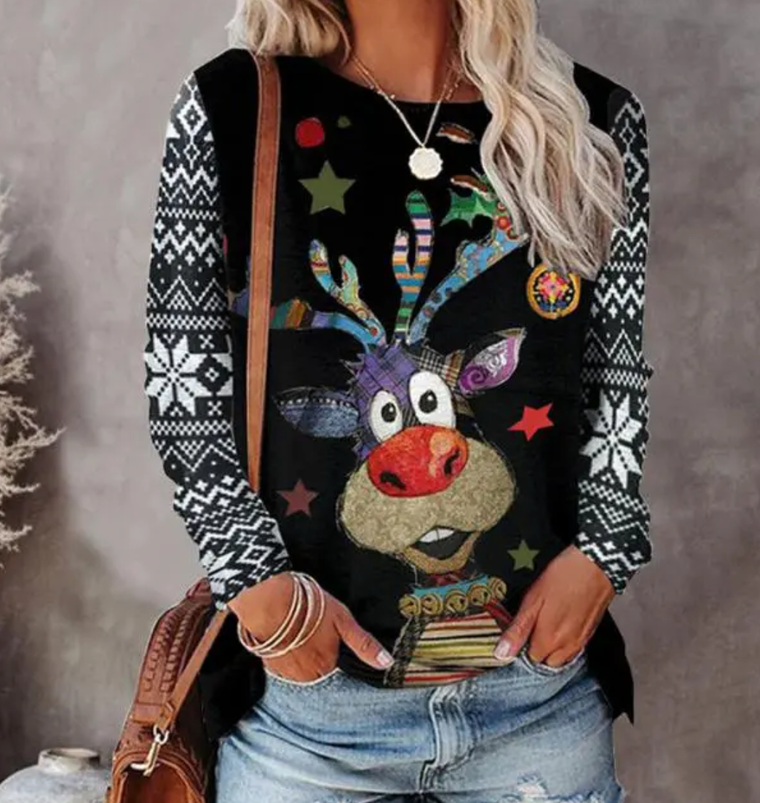 Women's Christmas jumper with reindeer and snowflake design