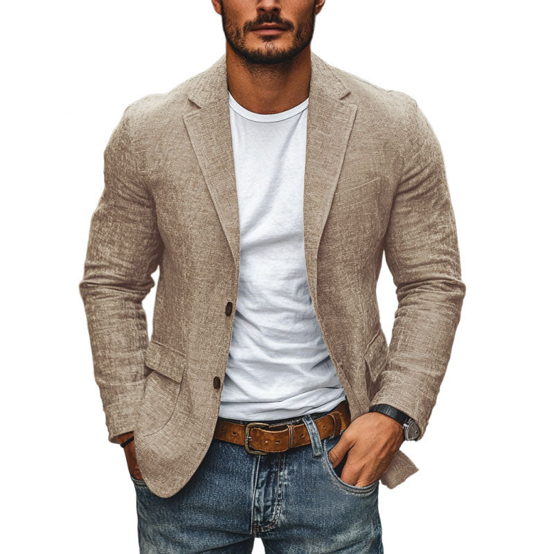 Men's slim fit textured blazer with notched lapel and button front