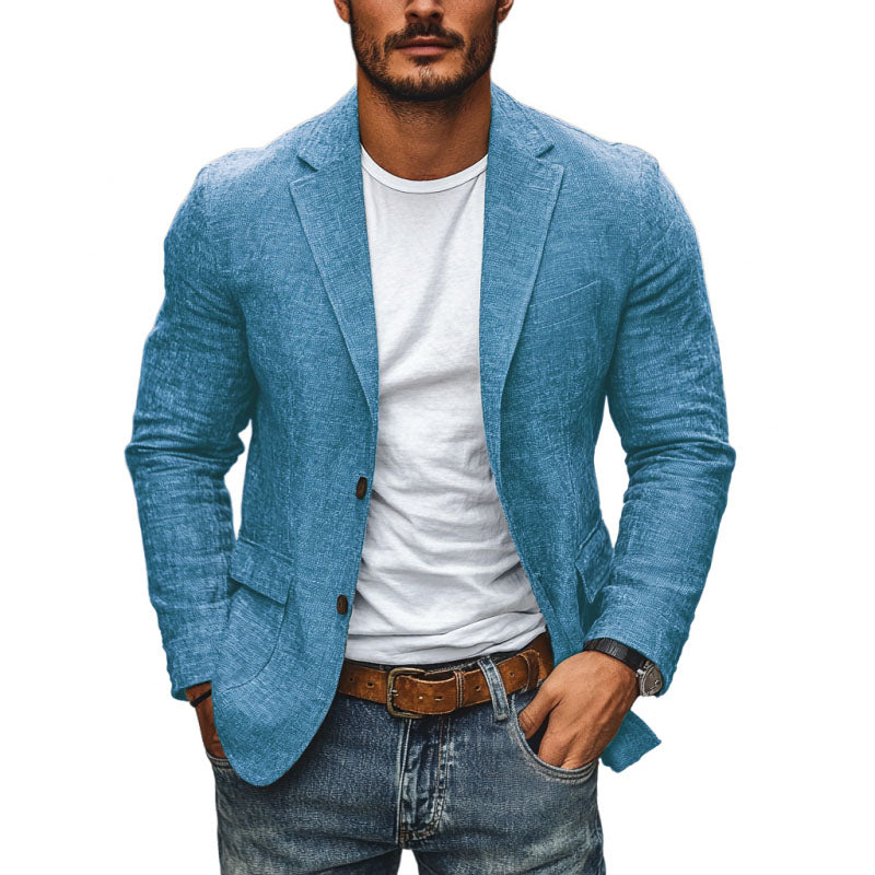 Men's slim fit textured blazer with notched lapel and button front