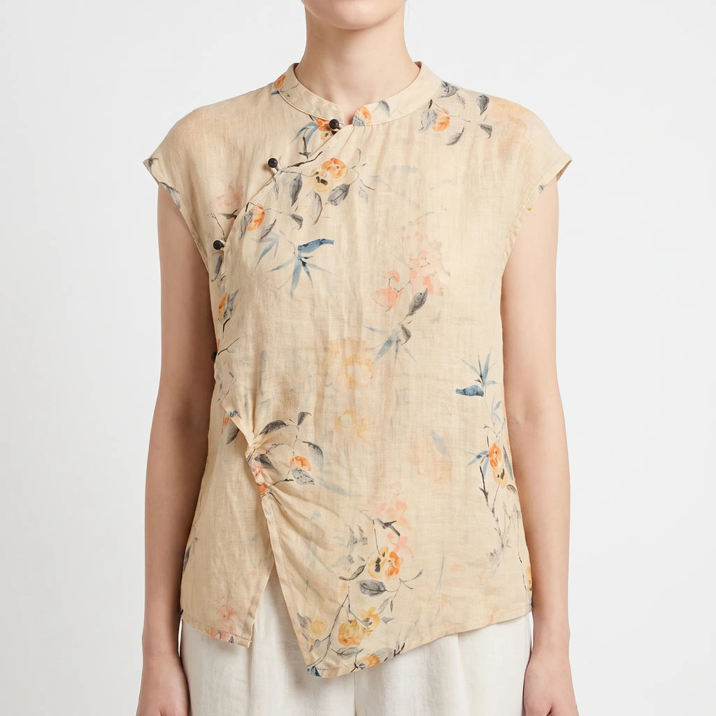 Blossma  - Sleeveless Asymmetrical Womens Blouse Warm Weather Layering