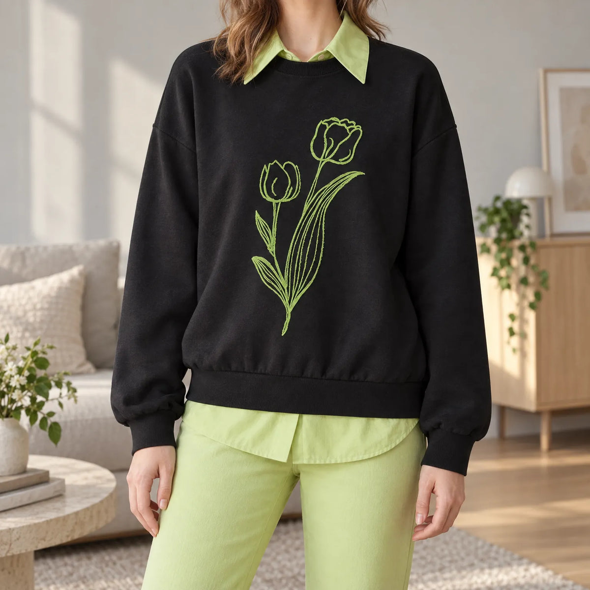 Botanix  - Embroidered Floral Jumper Layering Over Collared Shirts