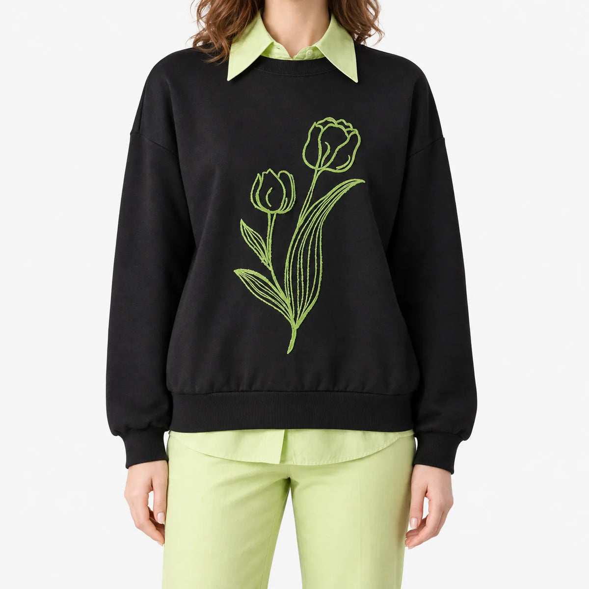 Botanix  - Embroidered Floral Jumper Layering Over Collared Shirts