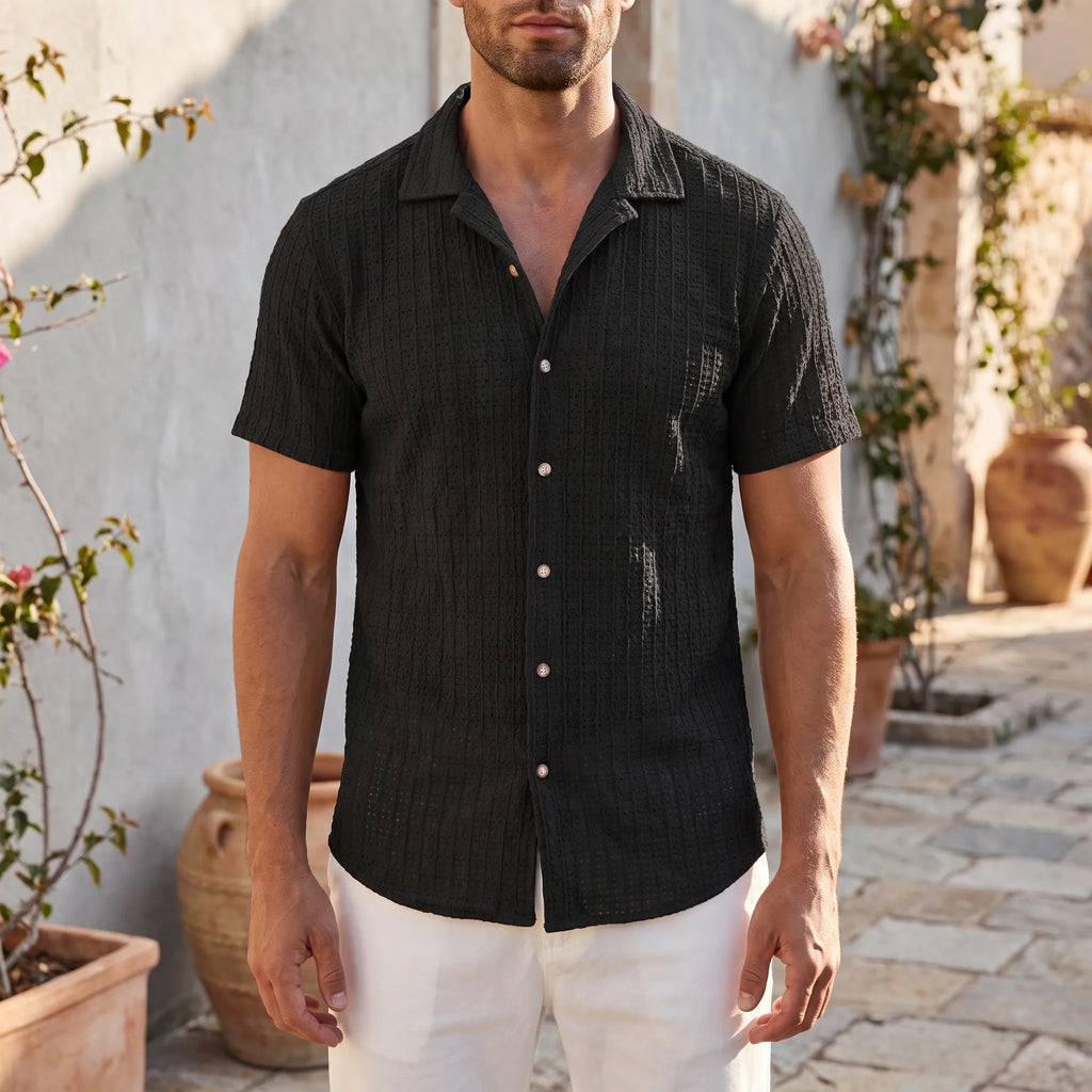 BreezeKnit  - Short Sleeve Textured Knit Shirt Casual Daytime Wear