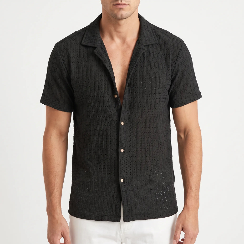 BreezeKnit  - Short Sleeve Textured Knit Shirt Casual Daytime Wear