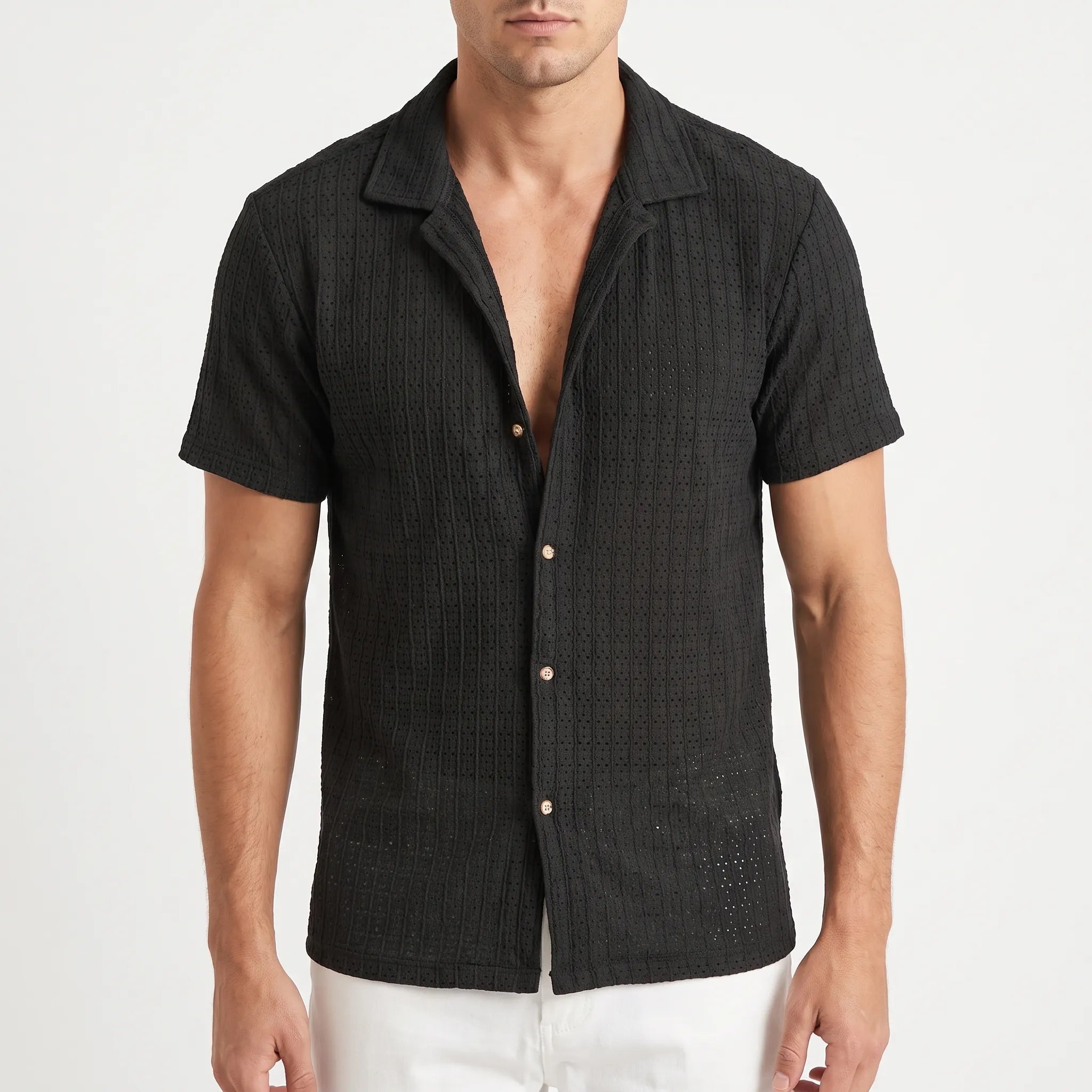 BreezeKnit  - Short Sleeve Textured Knit Shirt Casual Daytime Wear
