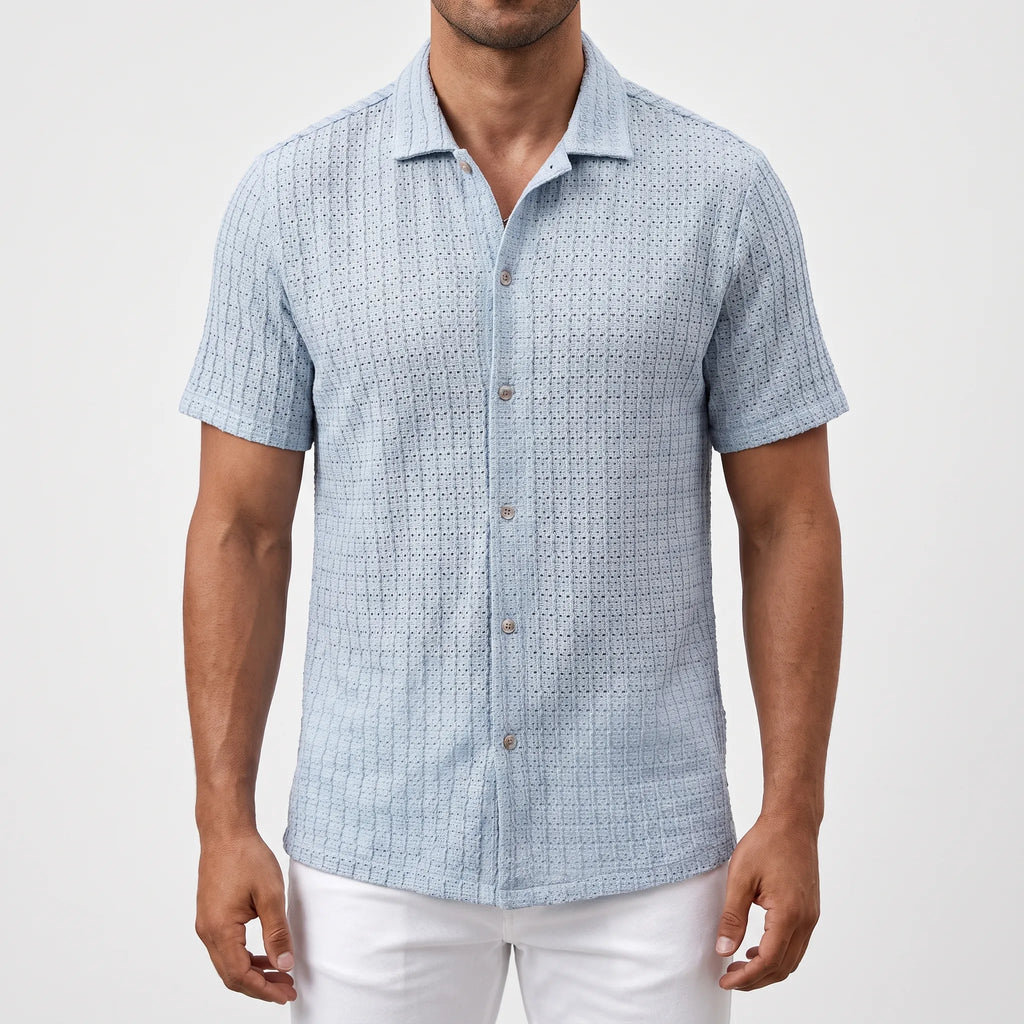 BreezeKnit  - Short Sleeve Textured Knit Shirt Casual Daytime Wear