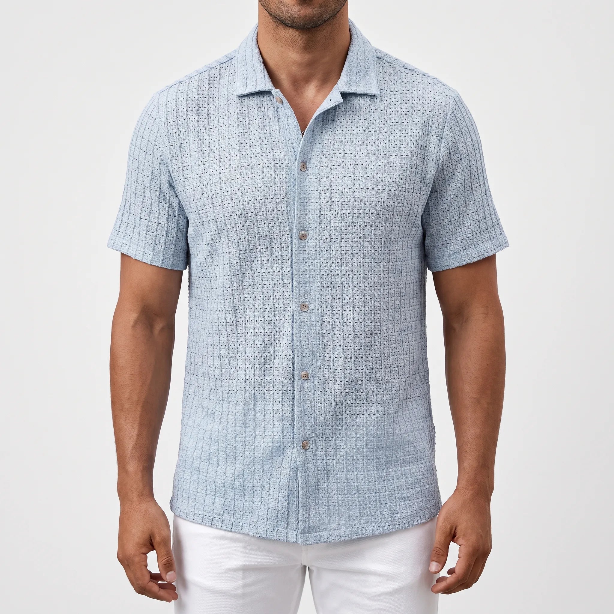 BreezeKnit  - Short Sleeve Textured Knit Shirt Casual Daytime Wear