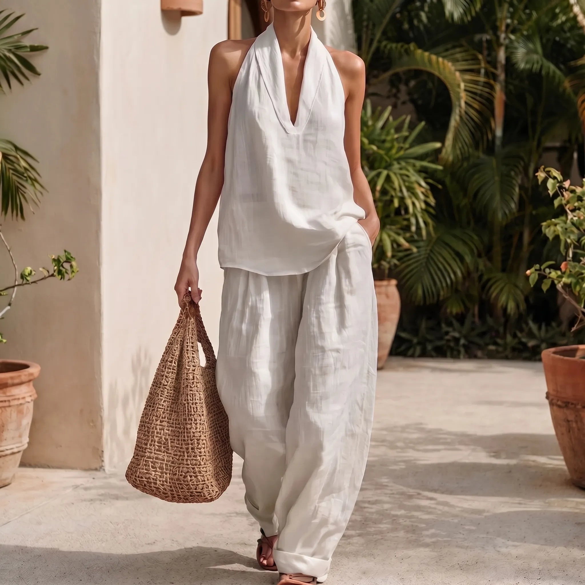 Breezly  - Flowing White Two Piece Set Warm Weather Styling