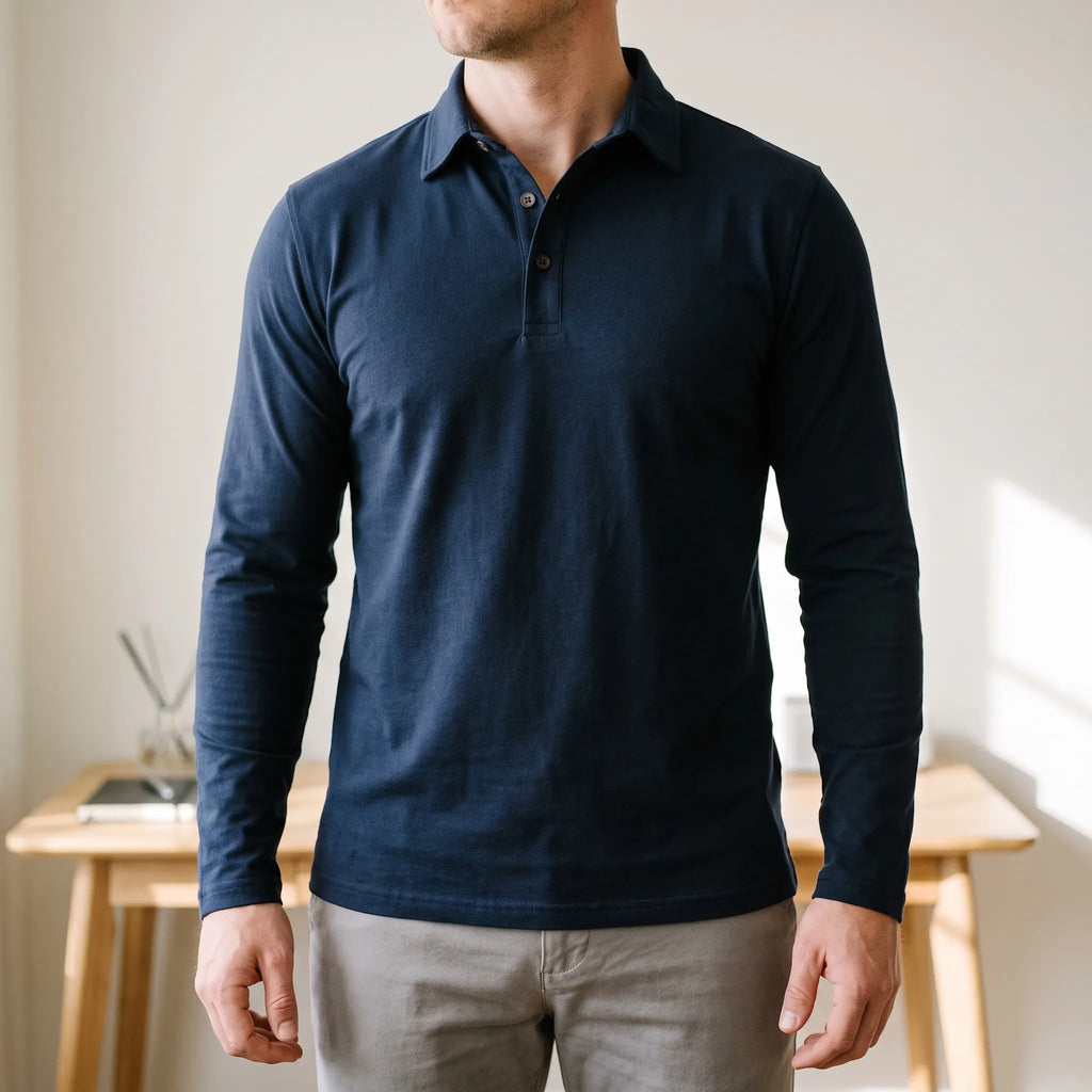 Brolton  - Men's Slim Fit Long Sleeve Polo Shirt Casual Office Wear