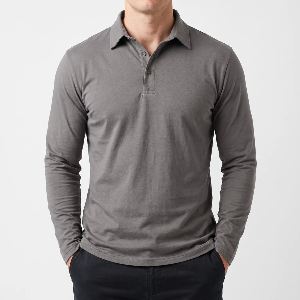 Brolton  - Men's Slim Fit Long Sleeve Polo Shirt Casual Office Wear