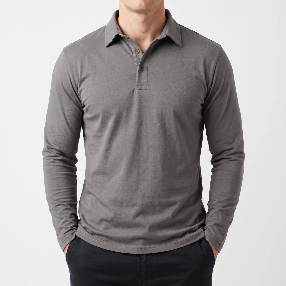 Brolton  - Men's Slim Fit Long Sleeve Polo Shirt Casual Office Wear