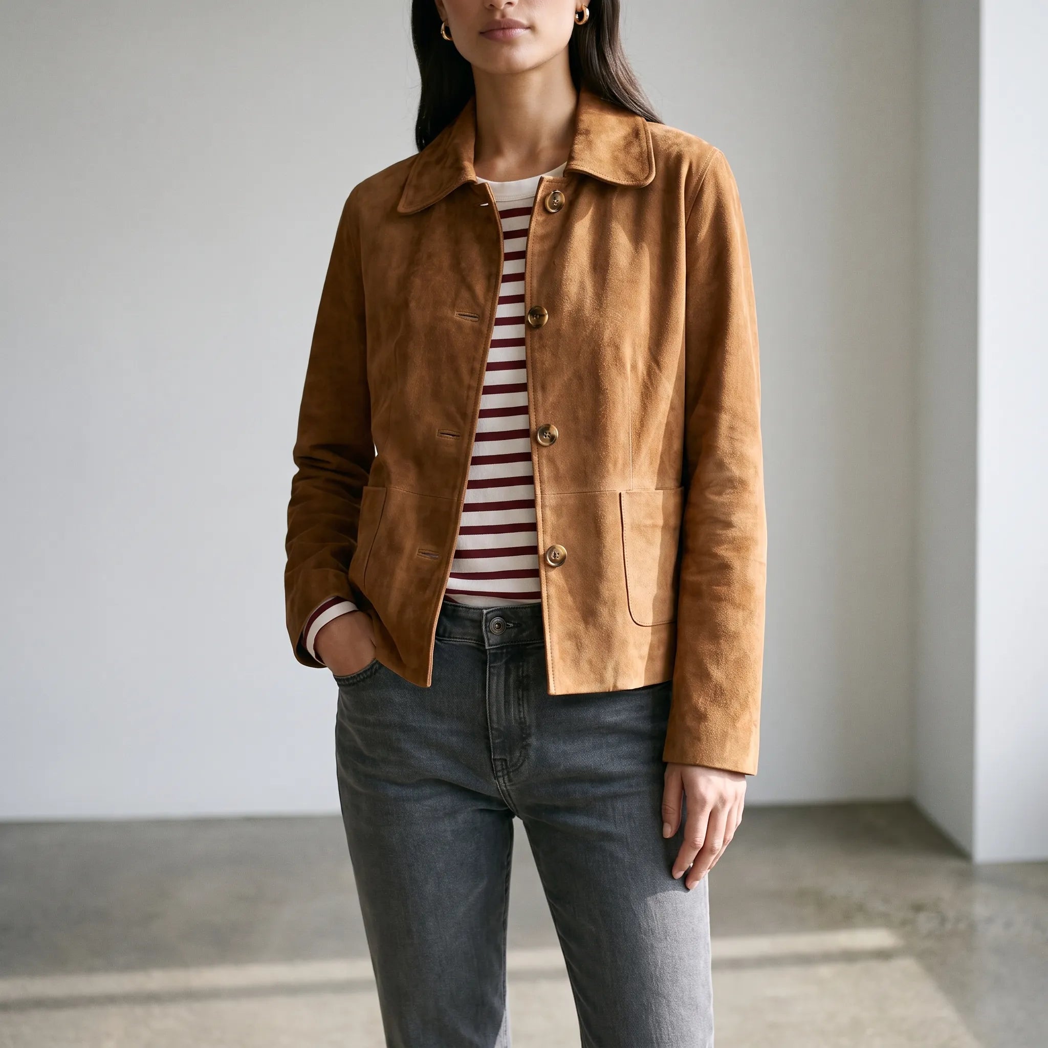 Brontis  - Button-Front Brushed-Texture Women's Jacket Everyday Casual Wear