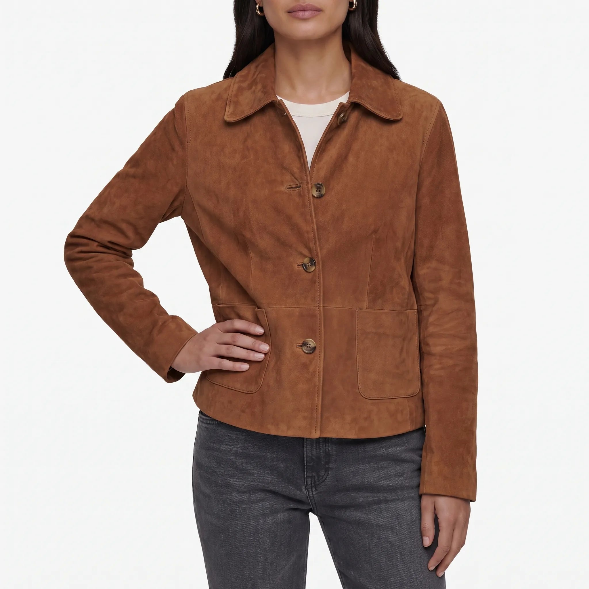 Brontis  - Button-Front Brushed-Texture Women's Jacket Everyday Casual Wear