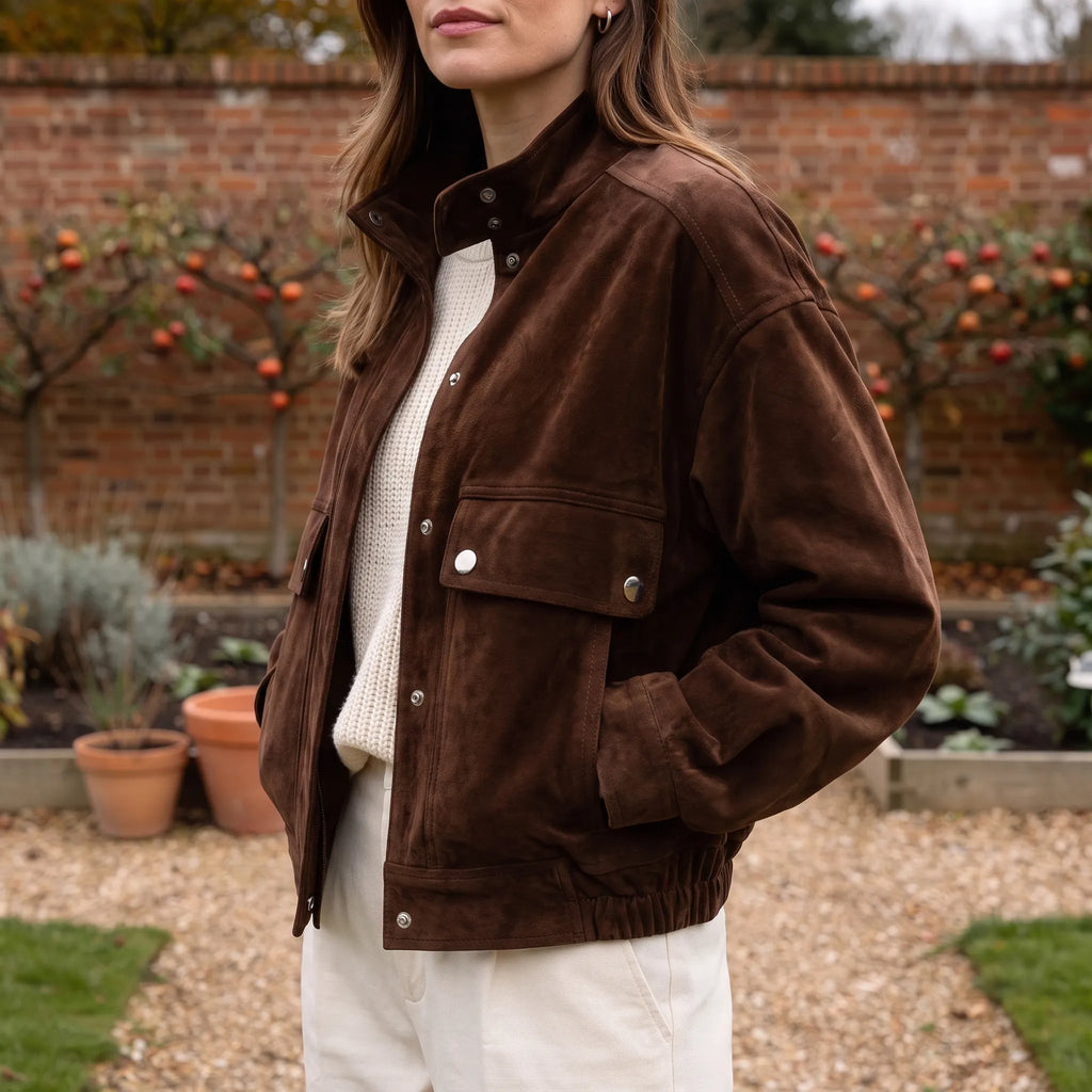 Brunox  - Cropped Brown Bomber Jacket Autumn Layering