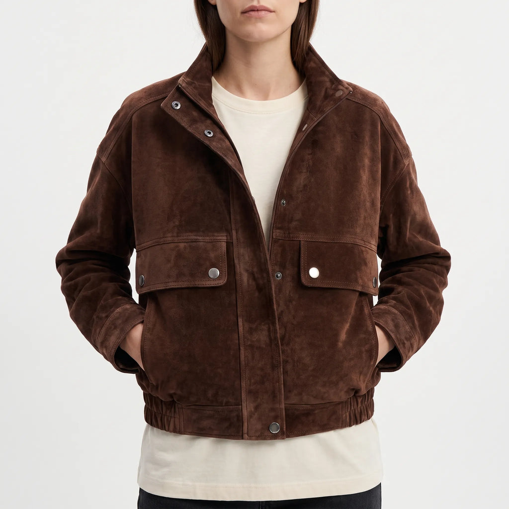 Brunox  - Cropped Brown Bomber Jacket Autumn Layering