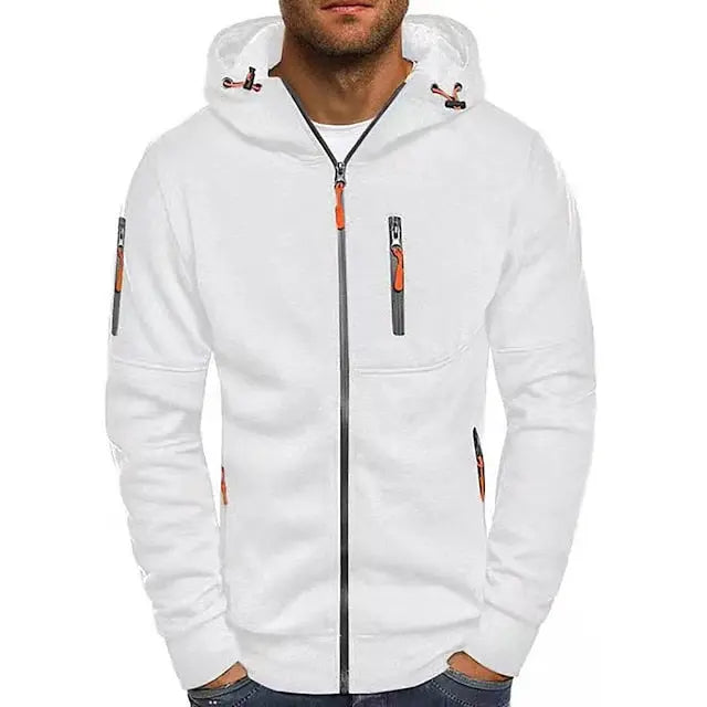 Men's hooded full-zip hoodie with chest and side zip pockets