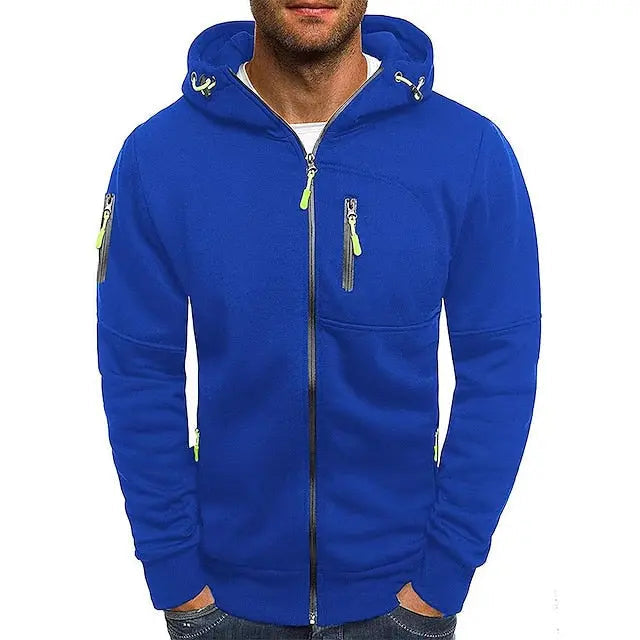 Men's hooded full-zip hoodie with chest and side zip pockets